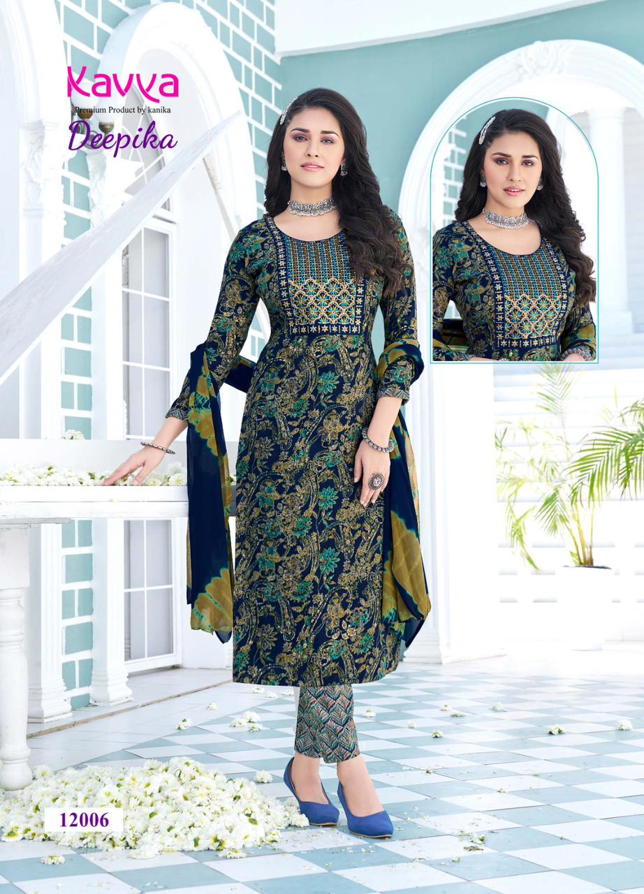 Deepika Vol 12 By Kavya Straight Cut Embroidery Kurti With Bottom Dupatta Wholesale Market
